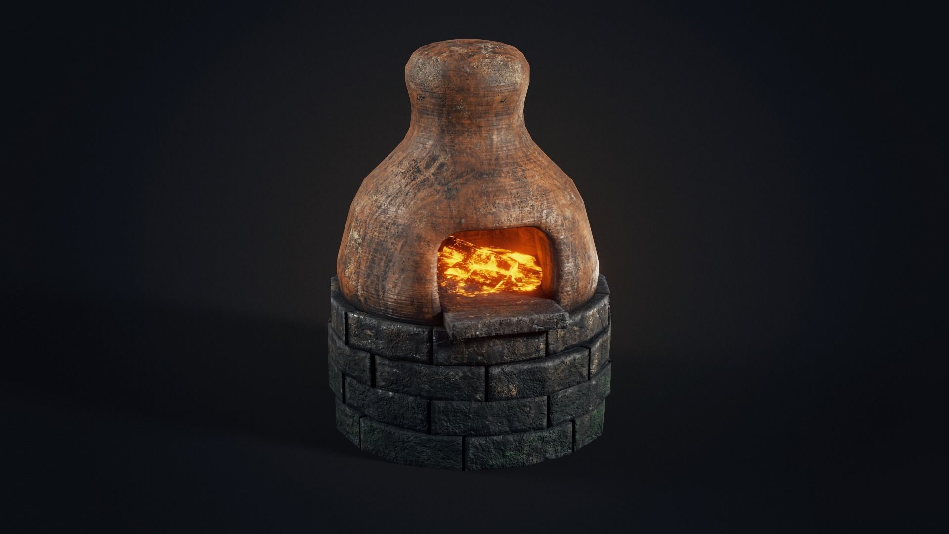 Handmade clay oven Low-poly 3D model_9