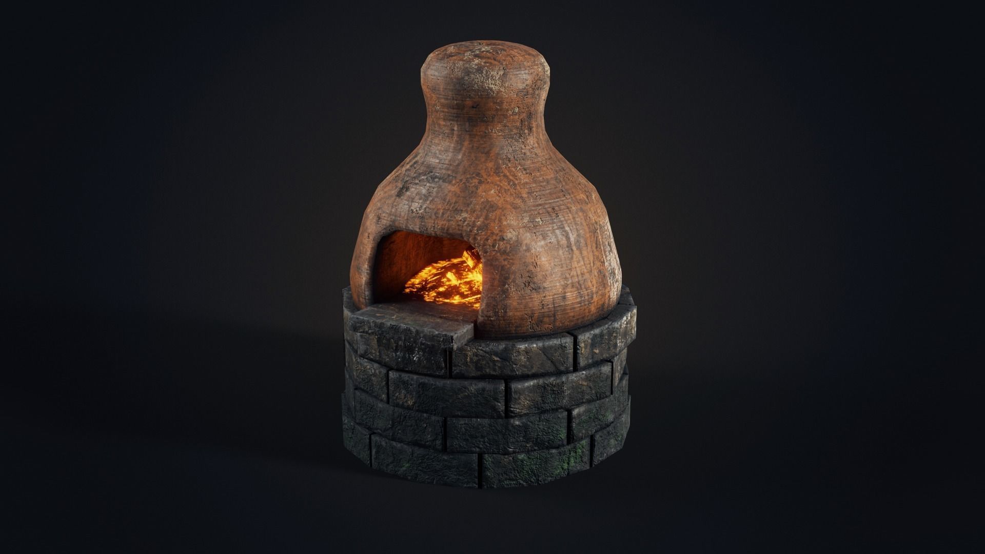 Handmade clay oven Low-poly 3D model_8