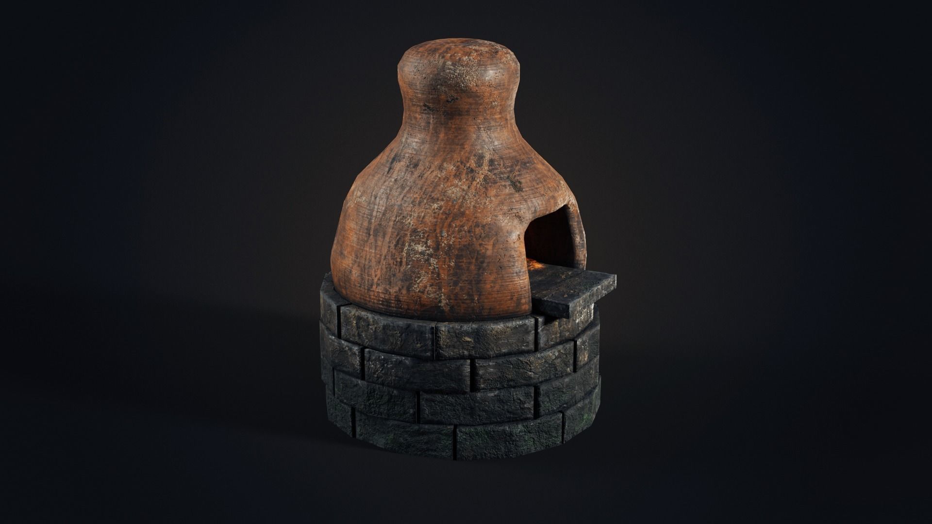 Handmade clay oven Low-poly 3D model_2