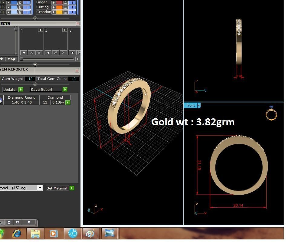 ring-5257 gold wedding band with diamonds 3D print model_6