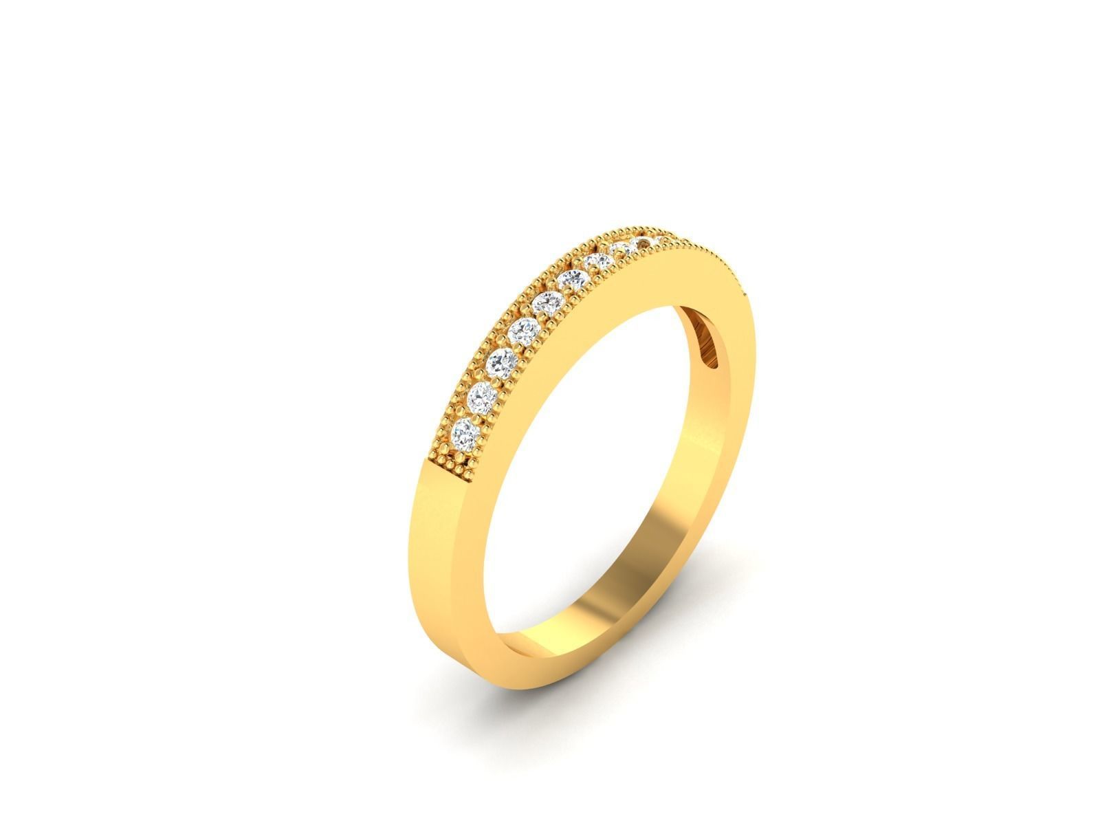 ring-5257 gold wedding band with diamonds 3D print model_1