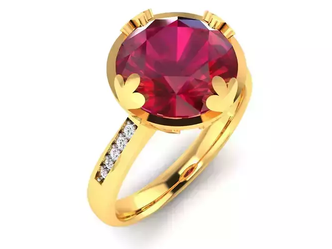 ring-4527 gold ring with ruby stone and diamonds