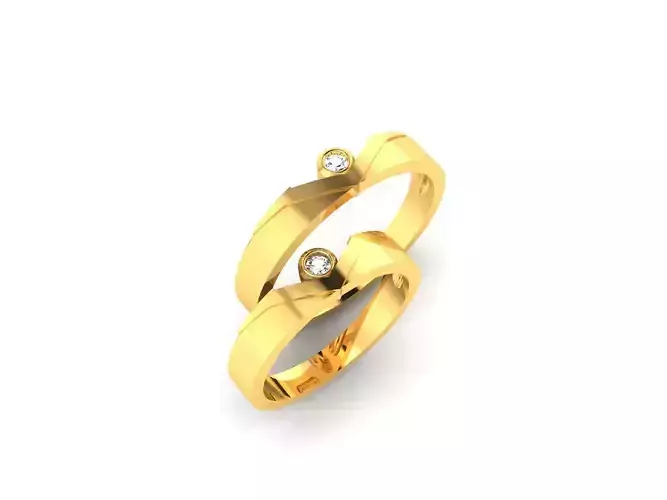 ring-4525 pair of gold wedding rings with diamonds