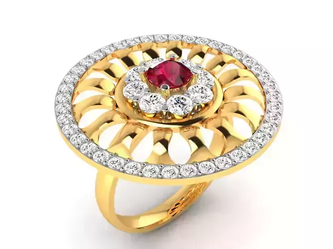 ring-4516 gold ring with ruby stone and diamonds
