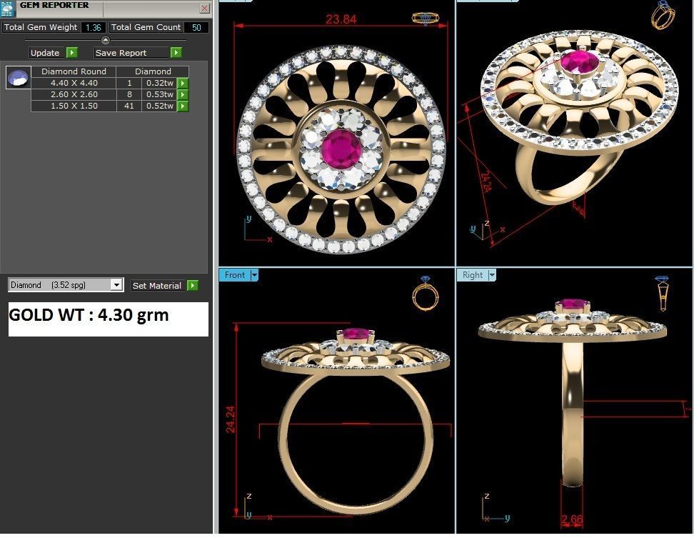 ring-4516 gold ring with ruby stone and diamonds 3D print model_8
