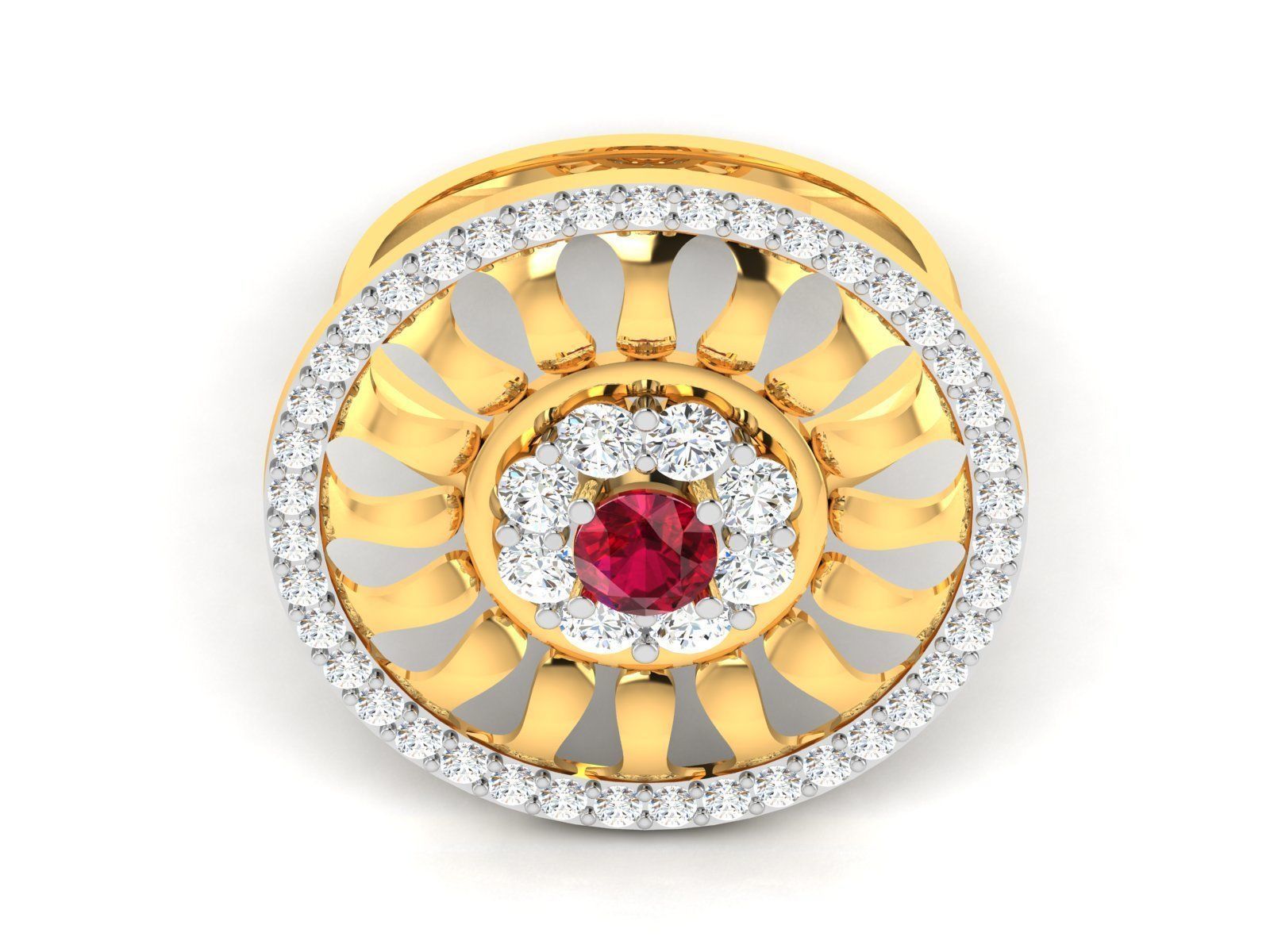 ring-4516 gold ring with ruby stone and diamonds 3D print model_6