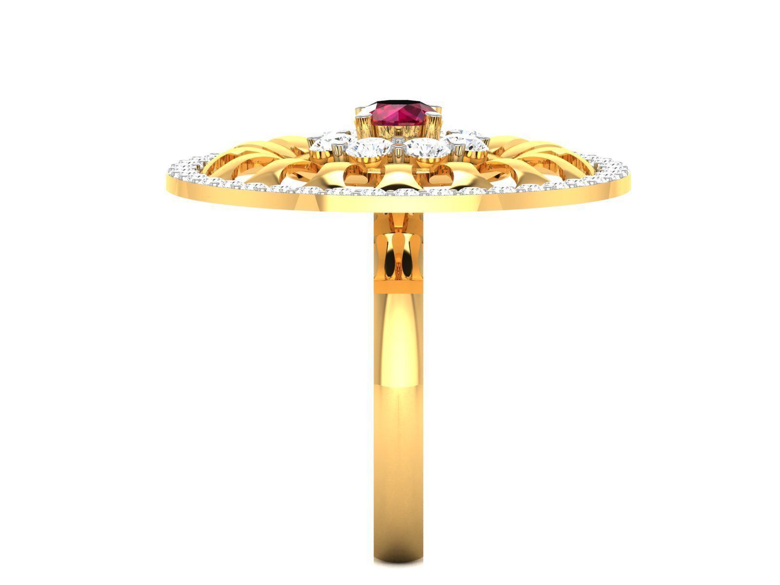 ring-4516 gold ring with ruby stone and diamonds 3D print model_4