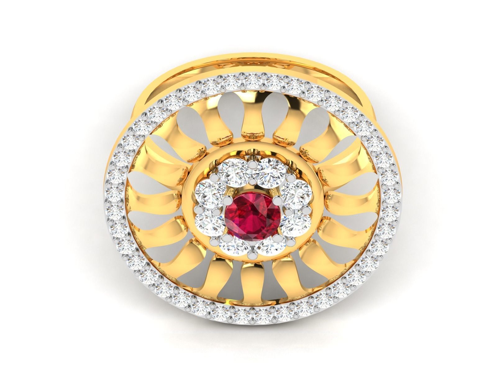 ring-4516 gold ring with ruby stone and diamonds 3D print model_7