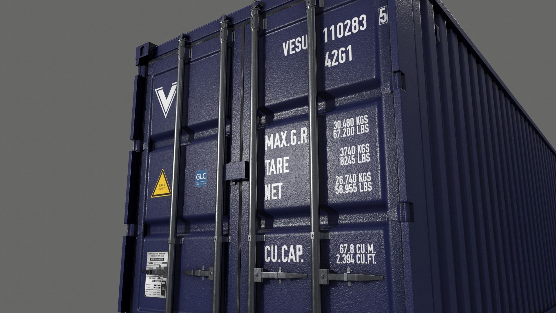 PBR 40 ft Shipping Cargo Container - Blue Dark Low-poly 3D model_15