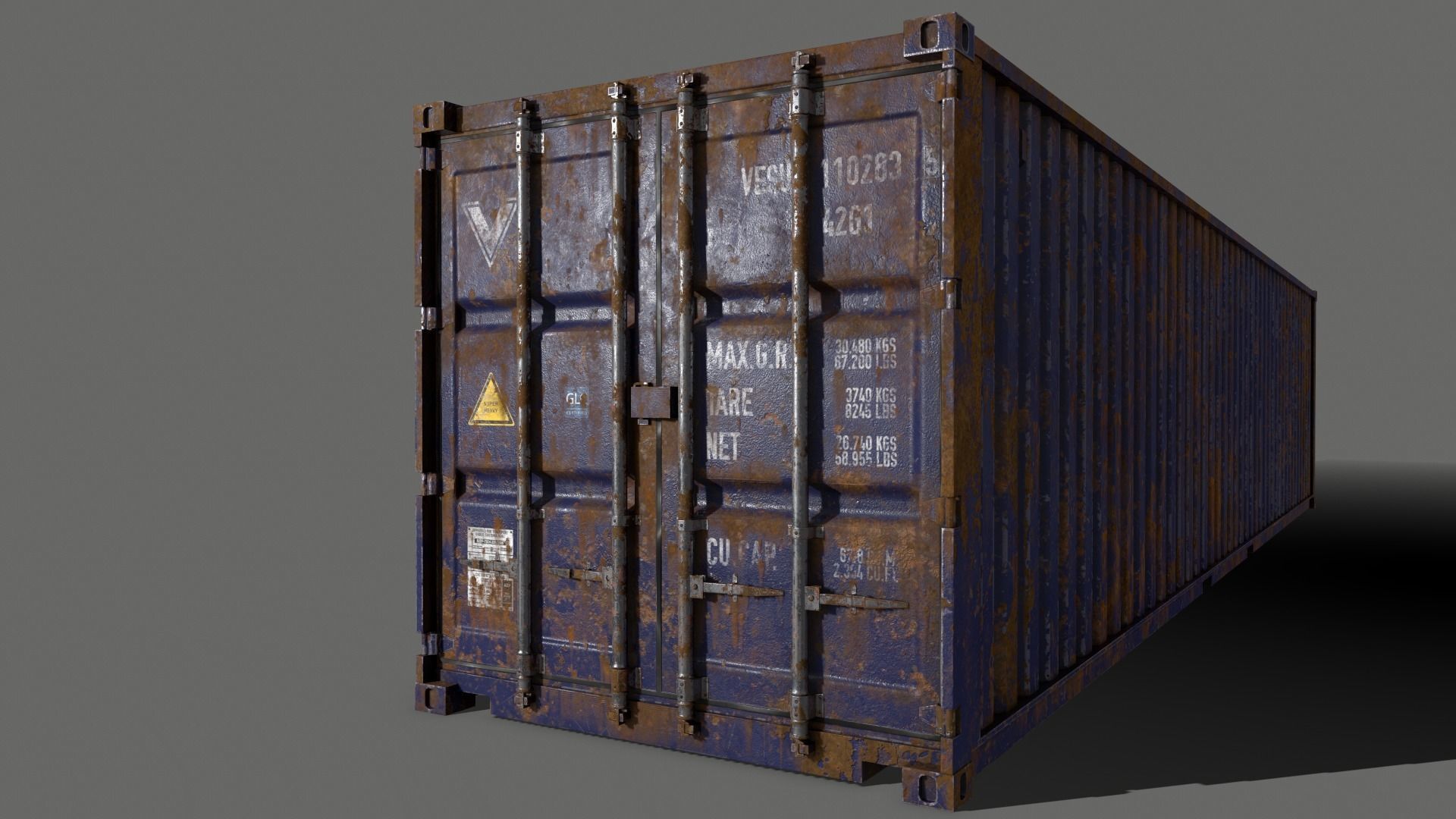 PBR 40 ft Shipping Cargo Container - Blue Dark Low-poly 3D model_7