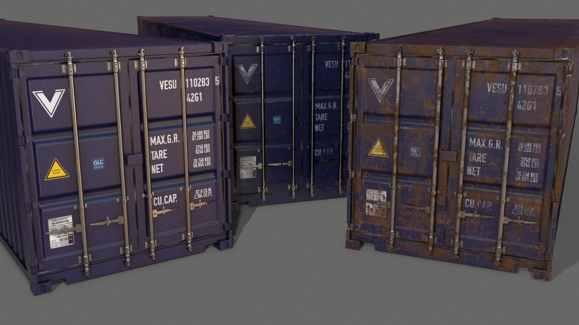 PBR 40 ft Shipping Cargo Container - Blue Dark Low-poly 3D model_4