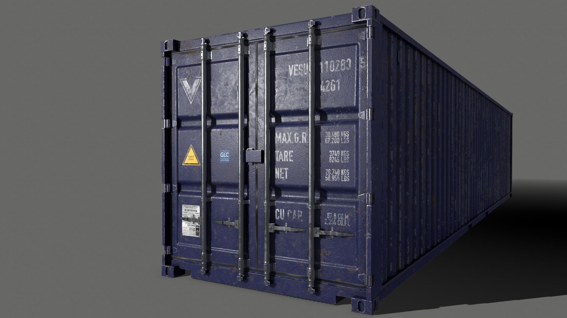 PBR 40 ft Shipping Cargo Container - Blue Dark Low-poly 3D model_6