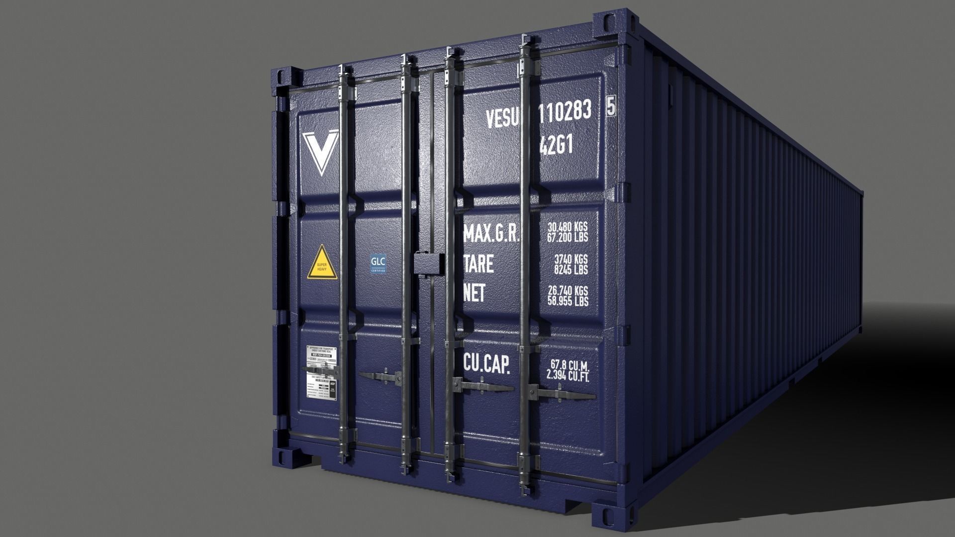 PBR 40 ft Shipping Cargo Container - Blue Dark Low-poly 3D model_5