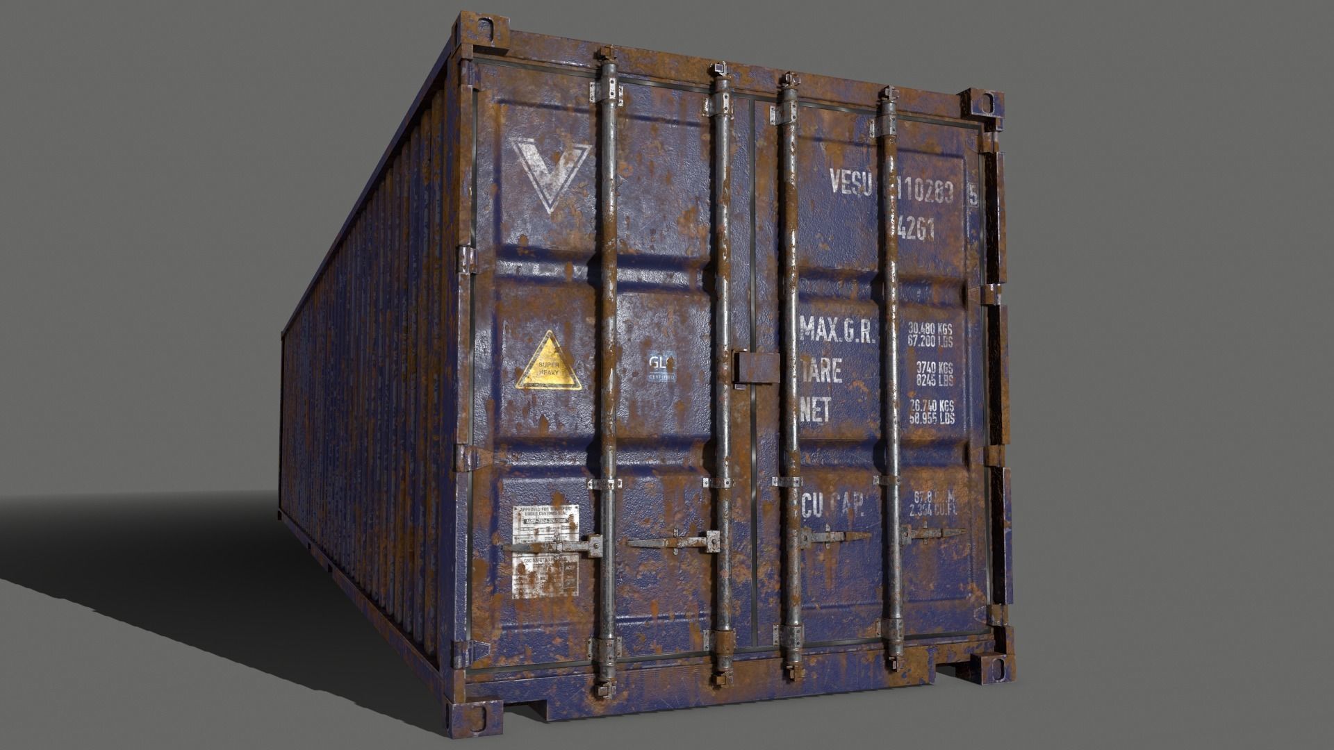 PBR 40 ft Shipping Cargo Container - Blue Dark Low-poly 3D model_18