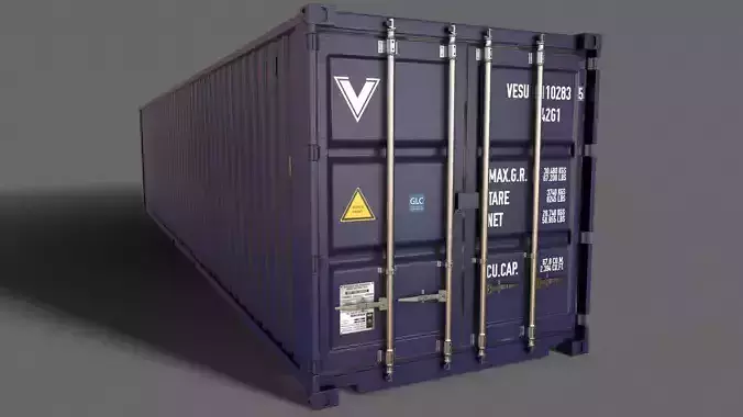 PBR 40 ft Shipping Cargo Container - Blue Dark Low-poly 3D model