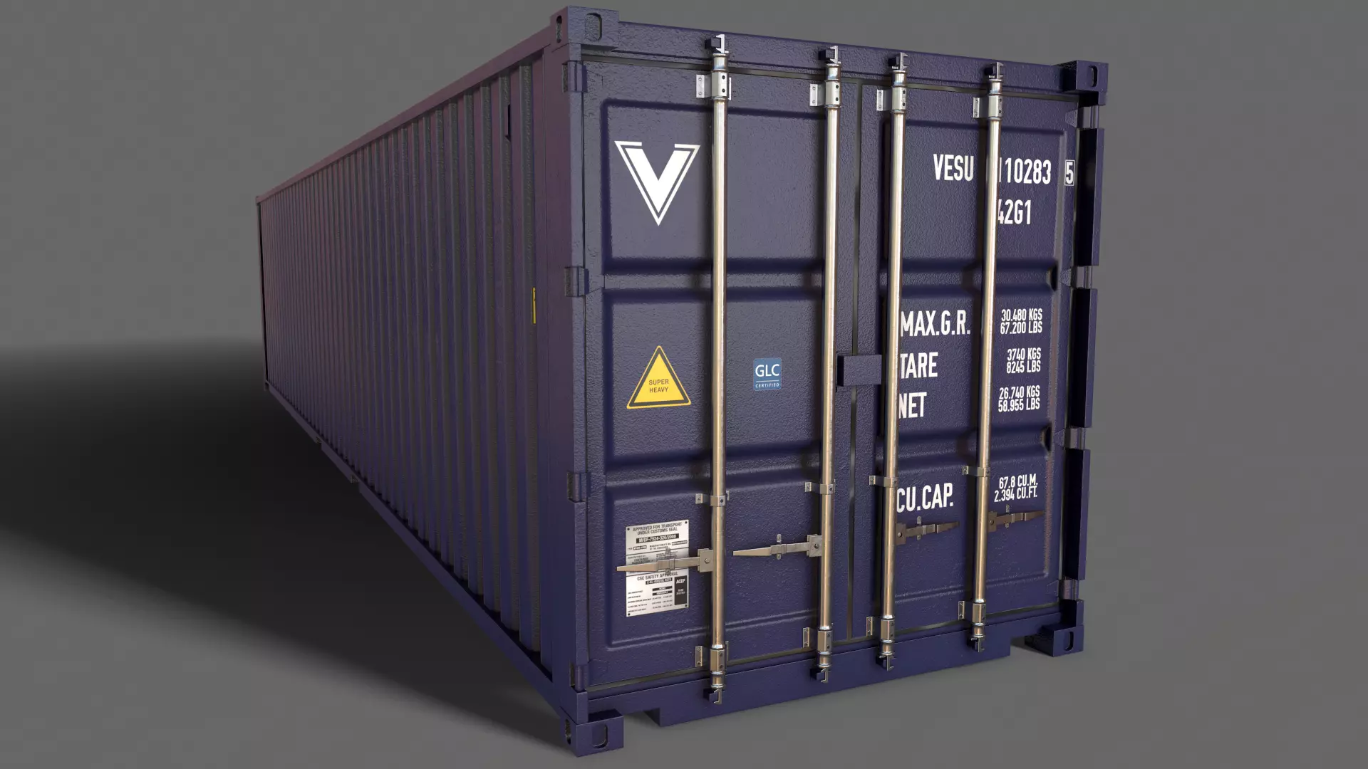 PBR 40 ft Shipping Cargo Container - Blue Dark Low-poly 3D model_0