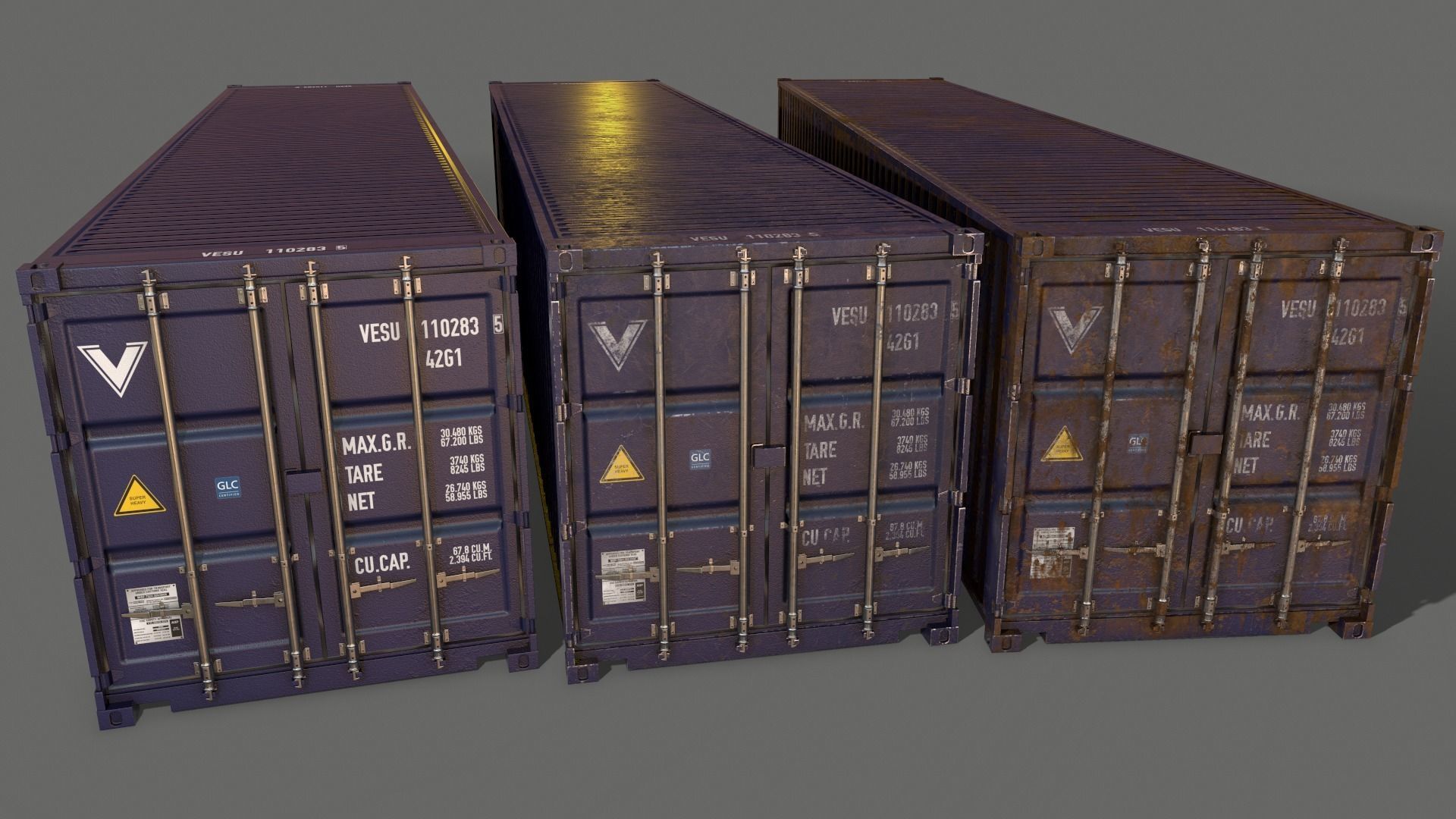 PBR 40 ft Shipping Cargo Container - Blue Dark Low-poly 3D model_3