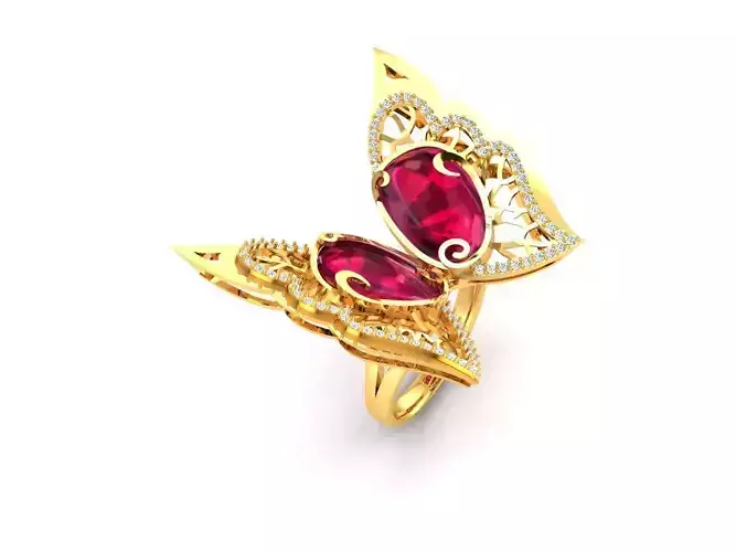 ring-4433 butterfly ring with rubies and diamonds