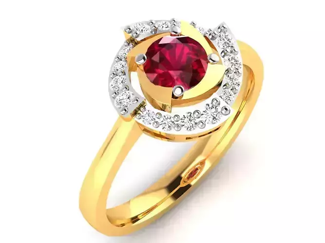 ring-4371 gold ring with ruby stone and diamonds