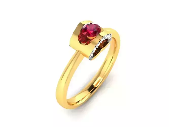 ring-4251 gold ring with ruby stone and diamonds