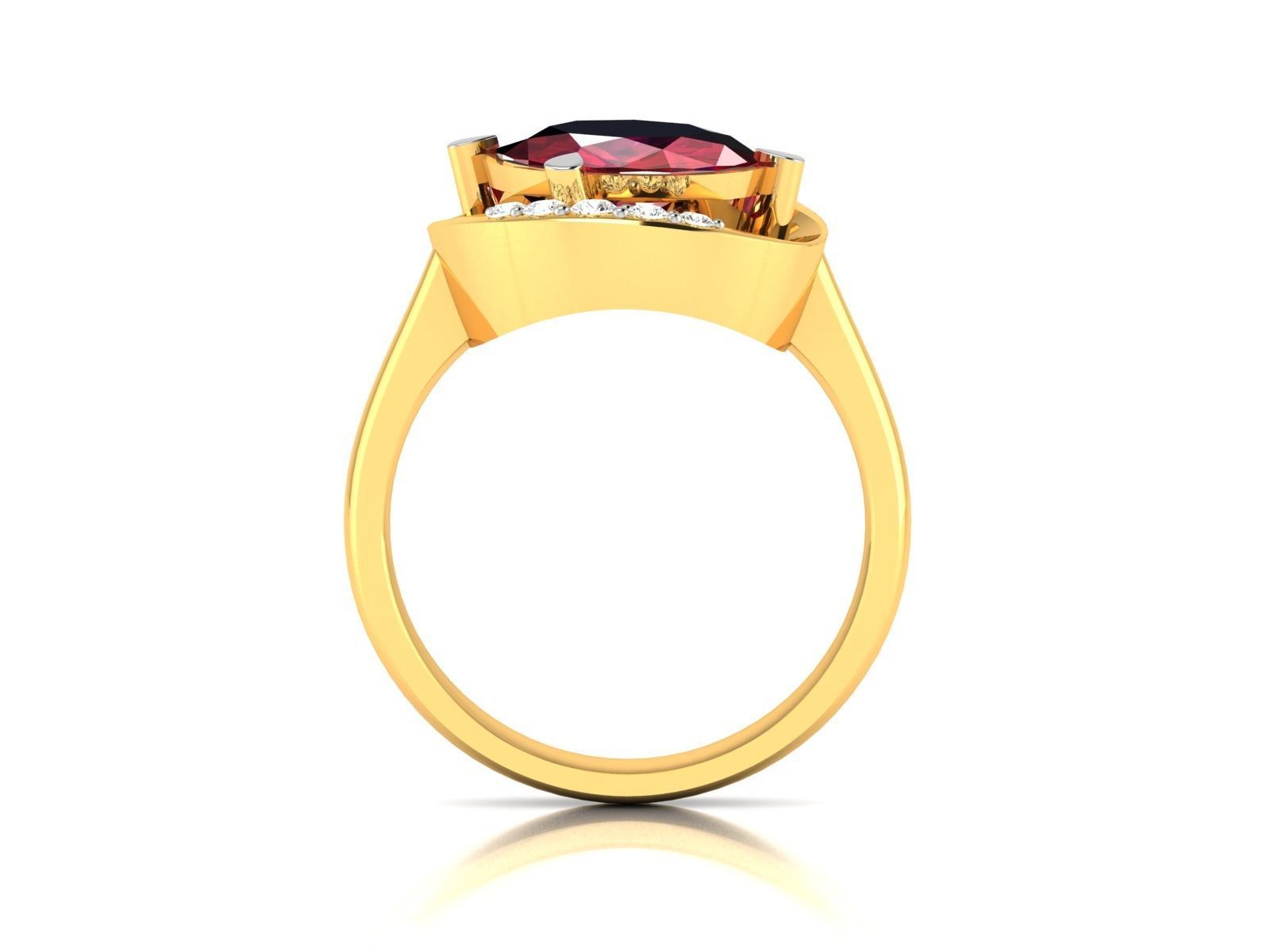 ring-4225 gold ring with ruby stone and diamonds 3D print model_3