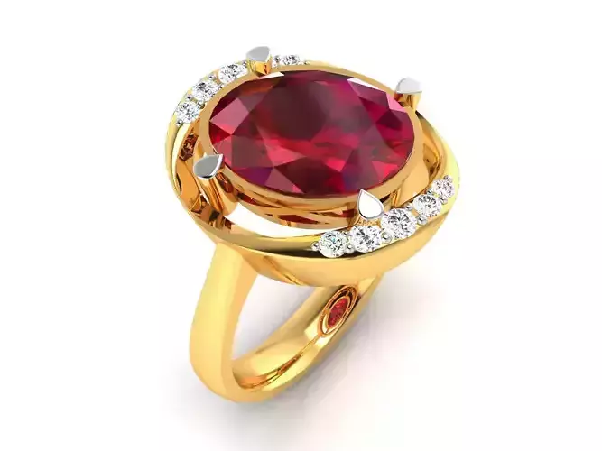 ring-4225 gold ring with ruby stone and diamonds
