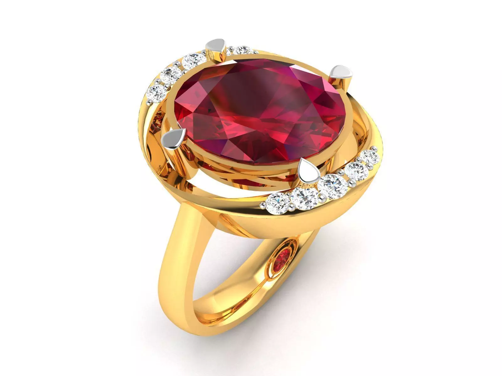 ring-4225 gold ring with ruby stone and diamonds 3D print model_0