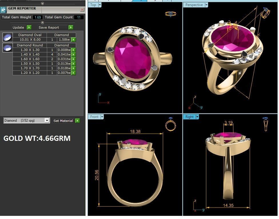 ring-4225 gold ring with ruby stone and diamonds 3D print model_4