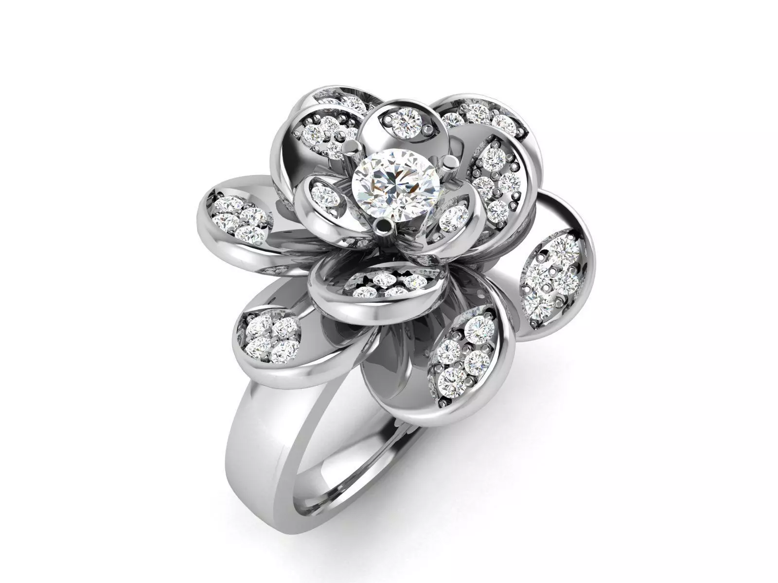 ring-4100 gold flower ring with diamonds 3D print model_0