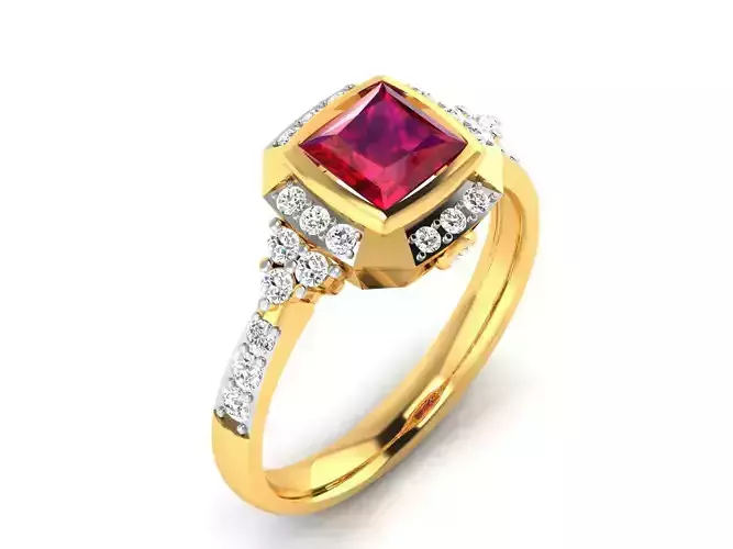ring-4098 gold ring with ruby stone and diamonds