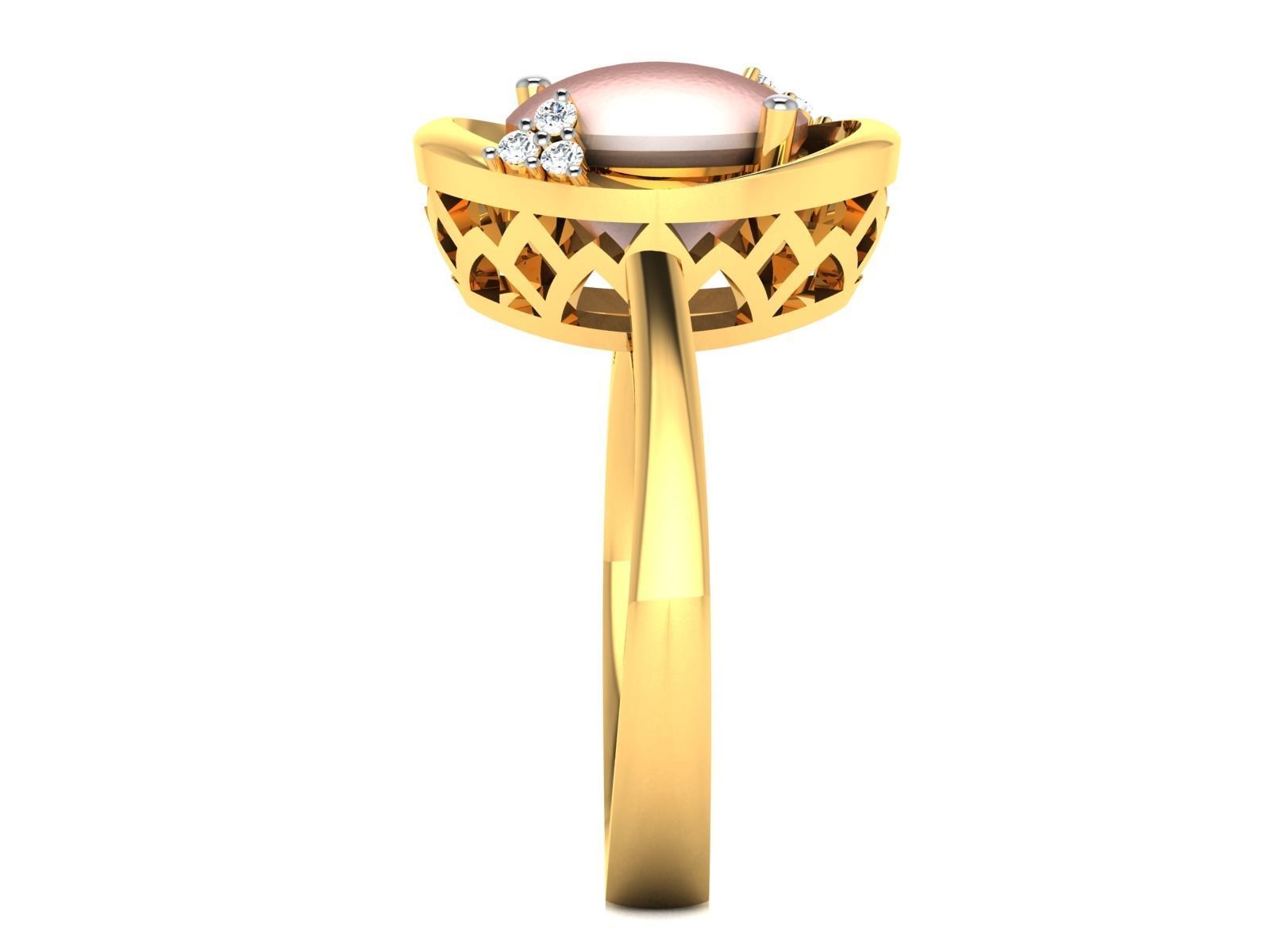 ring-4052 gold ring with moonstone and diamonds 3D print model_6