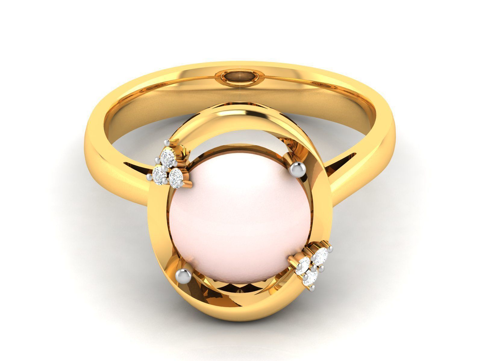 ring-4052 gold ring with moonstone and diamonds 3D print model_8