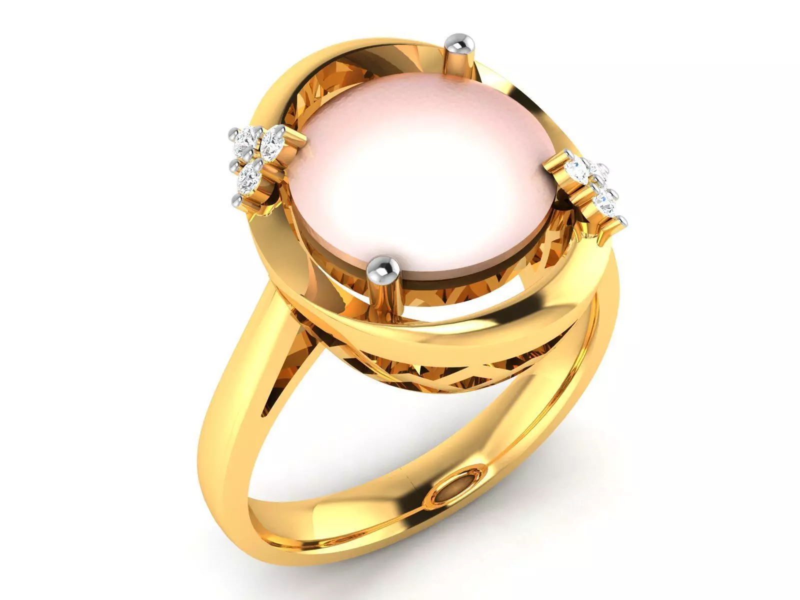 ring-4052 gold ring with moonstone and diamonds 3D print model_0