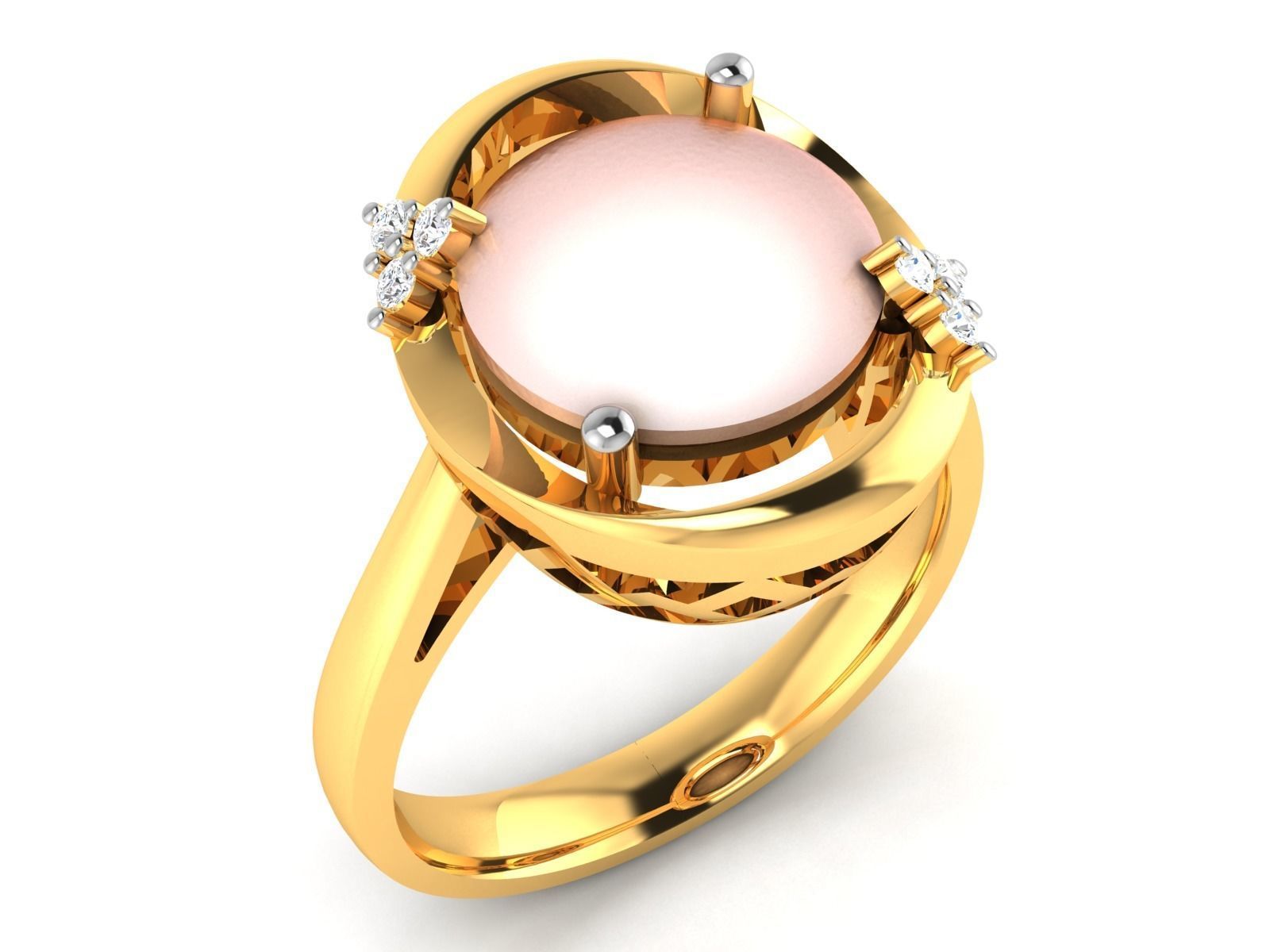 ring-4052 gold ring with moonstone and diamonds 3D print model_1