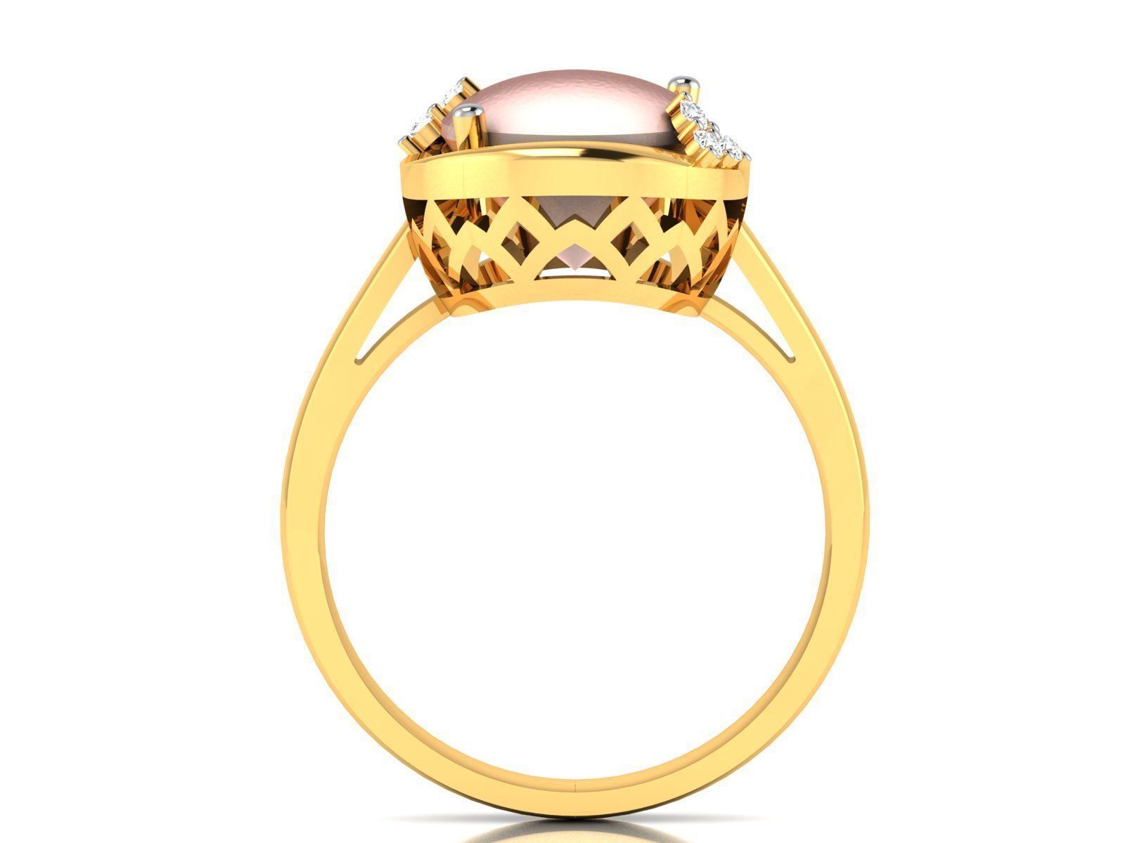 ring-4052 gold ring with moonstone and diamonds 3D print model_3