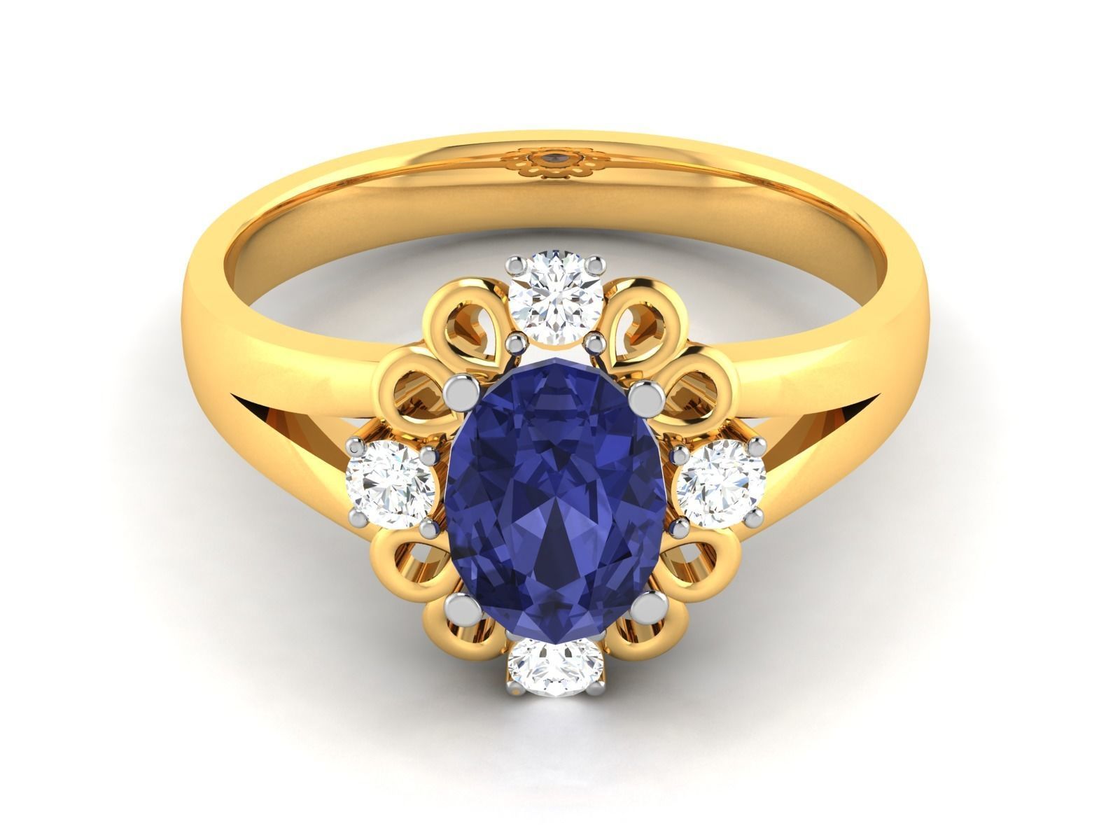 ring-4044 oval sapphire and diamond ring 3D print model_8