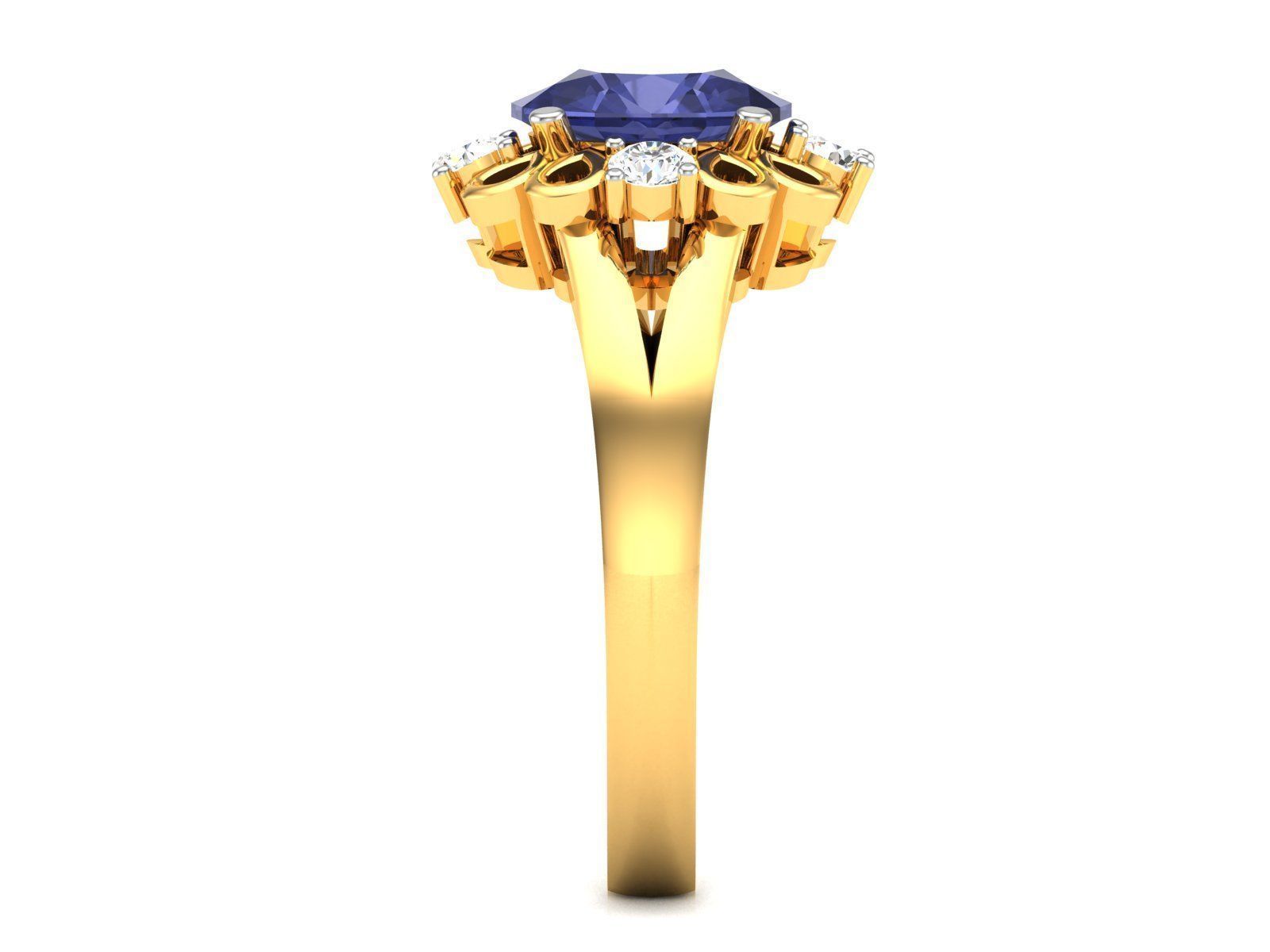 ring-4044 oval sapphire and diamond ring 3D print model_6