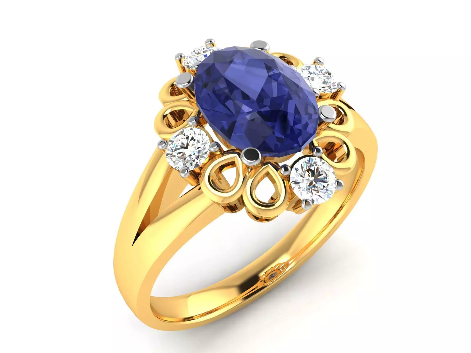 ring-4044 oval sapphire and diamond ring 3D print model_0