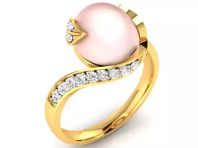 ring-4042 pearl and diamond ring gold
