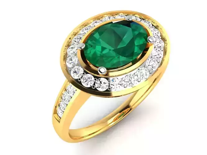 ring-3794 oval emerald and diamond ring