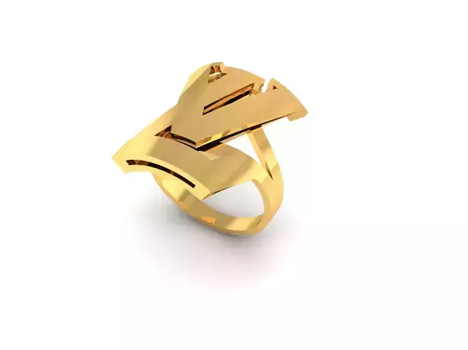ring-3756 gold ring with letter v