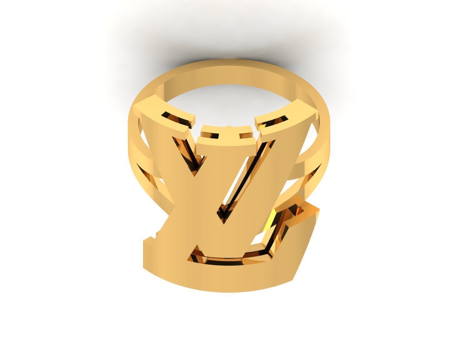 ring-3756 gold ring with letter v 3D print model_1