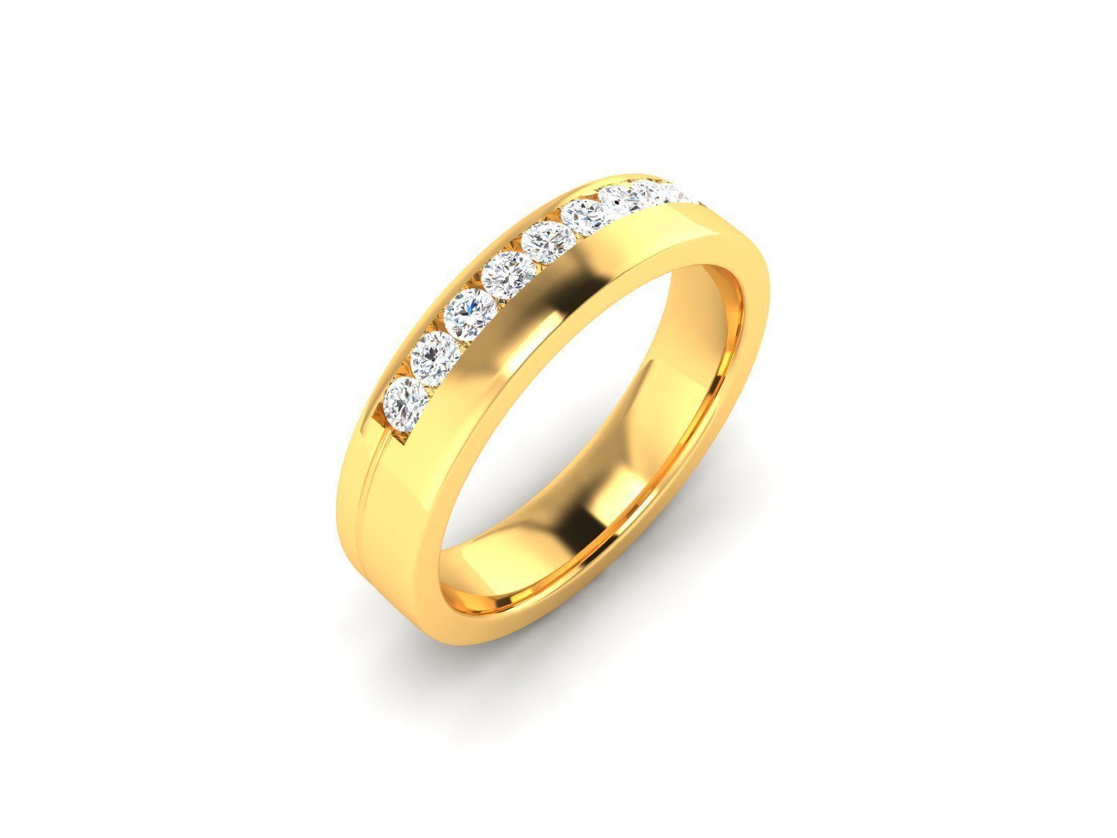 ring-3739 gold wedding band with diamonds 3D print model_8