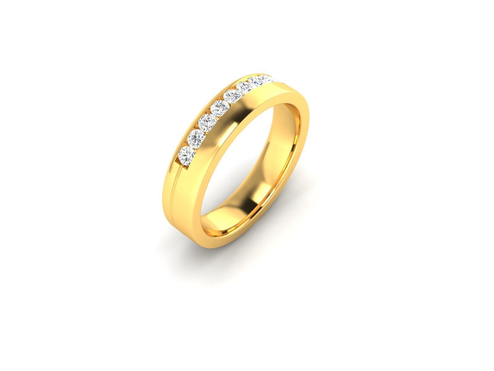 ring-3739 gold wedding band with diamonds 3D print model_3