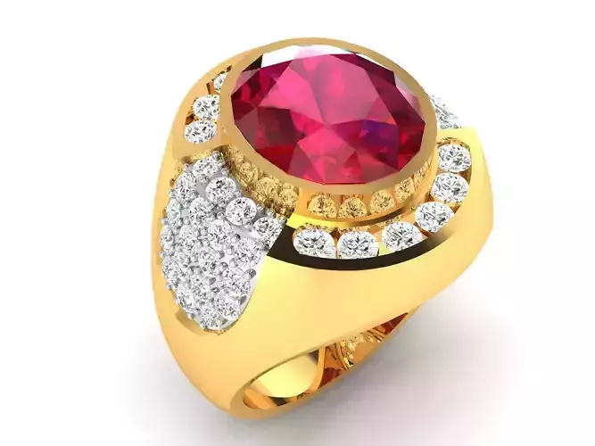 ring-3623 gold ring with ruby stone and diamonds