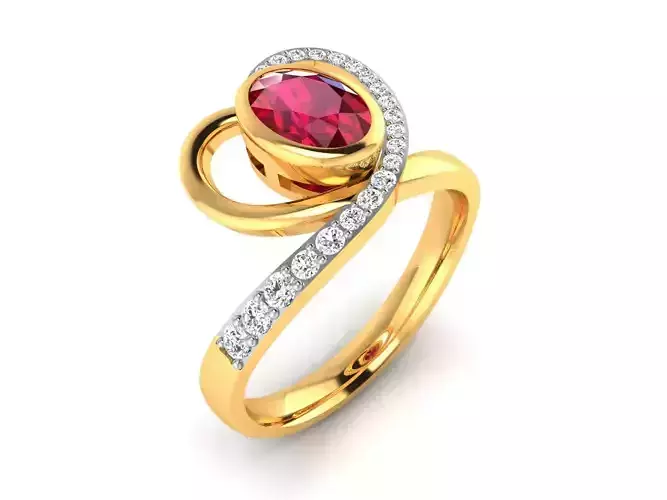 ring-3581 gold ring with ruby stone and diamonds