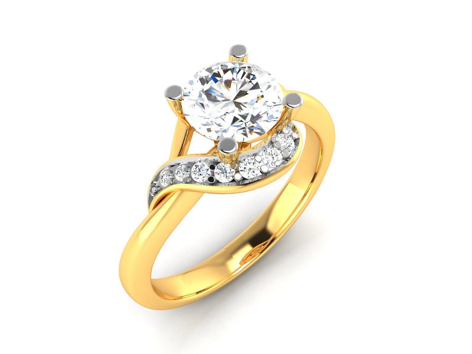 ring-3552 diamond engagement ring gold 3D print model_1