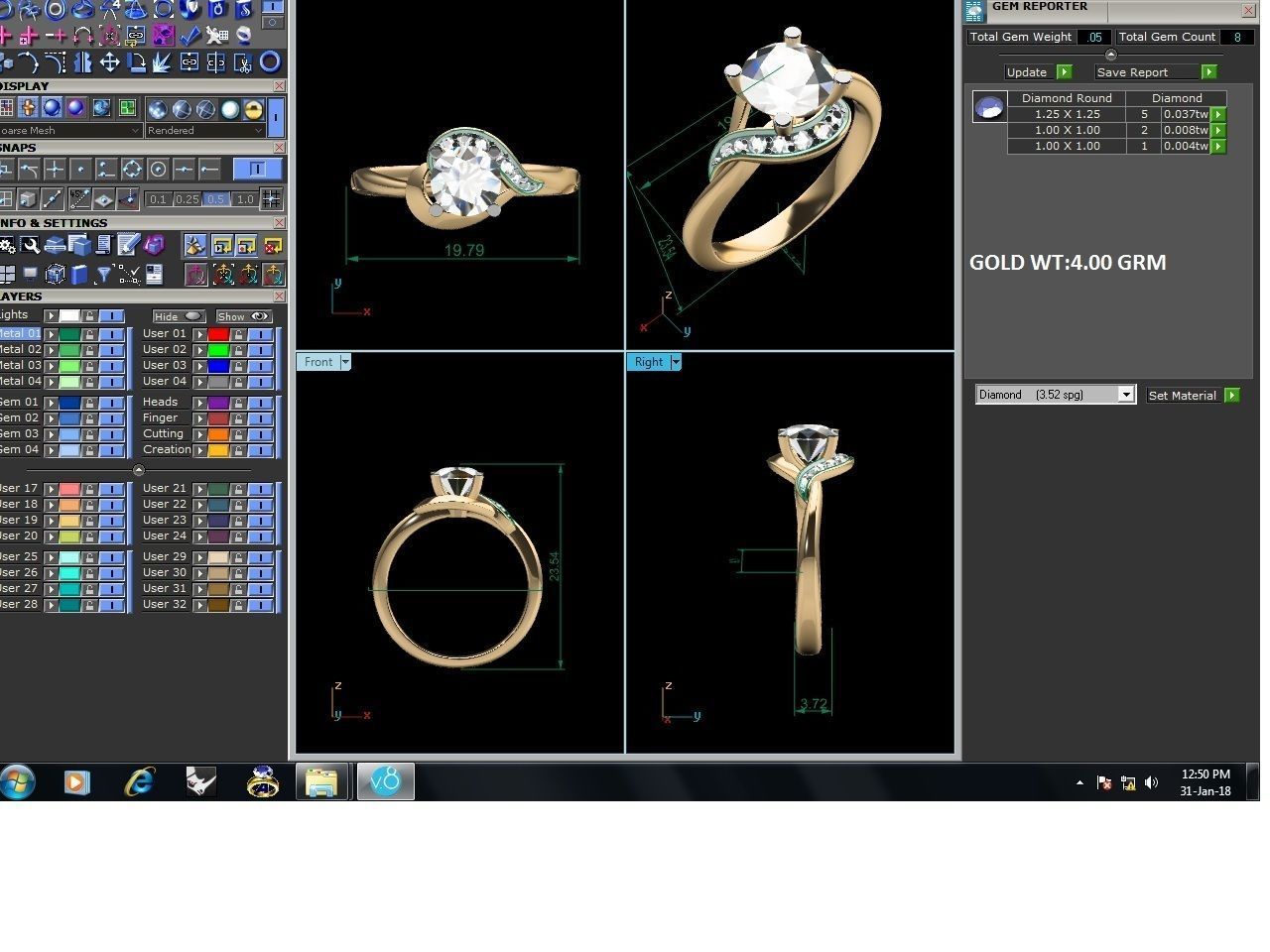 ring-3552 diamond engagement ring gold 3D print model_8