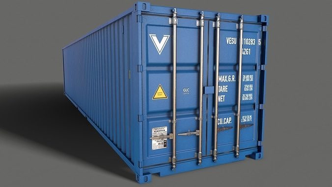 PBR 40 ft Shipping Cargo Container - Blue Light Low-poly 3D model