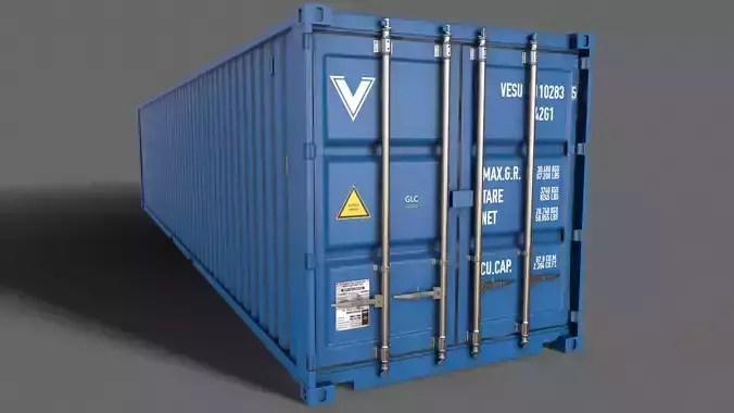 PBR 40 ft Shipping Cargo Container - Blue Light Low-poly 3D model